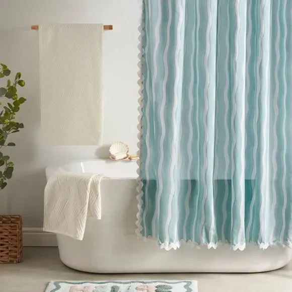 Wave Edge Shower Curtain - Turquoise, Polyester image