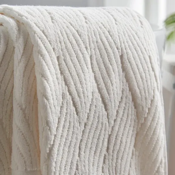 Wave Textured Bath Towel - Cream, Cotton