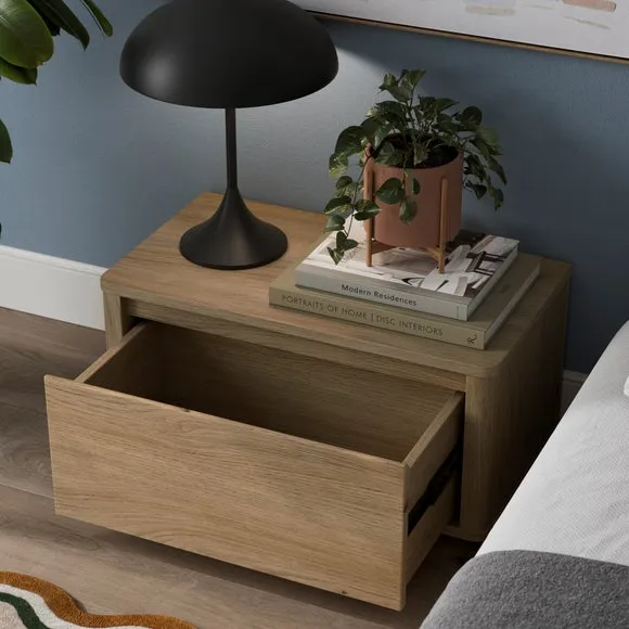 Wide 1 Drawer Bedside Table - Light Wood