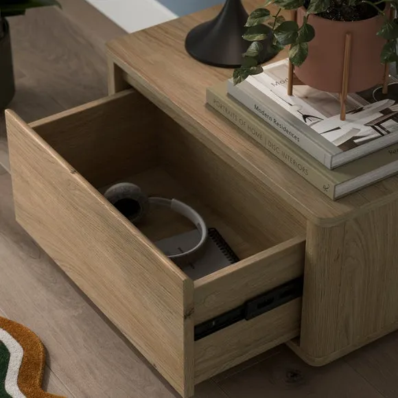 Wide 1 Drawer Bedside Table - Light Wood