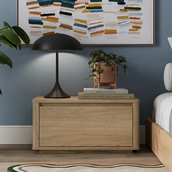 Wide 1 Drawer Bedside Table - Light Wood image