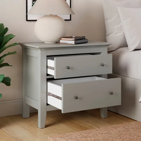 Wide 2-Drawer Bedside Table - Grey