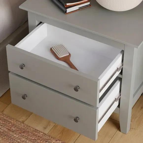 Wide 2-Drawer Bedside Table - Grey