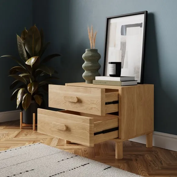 Wide 2-Drawer Bedside Table - Oak Effect
