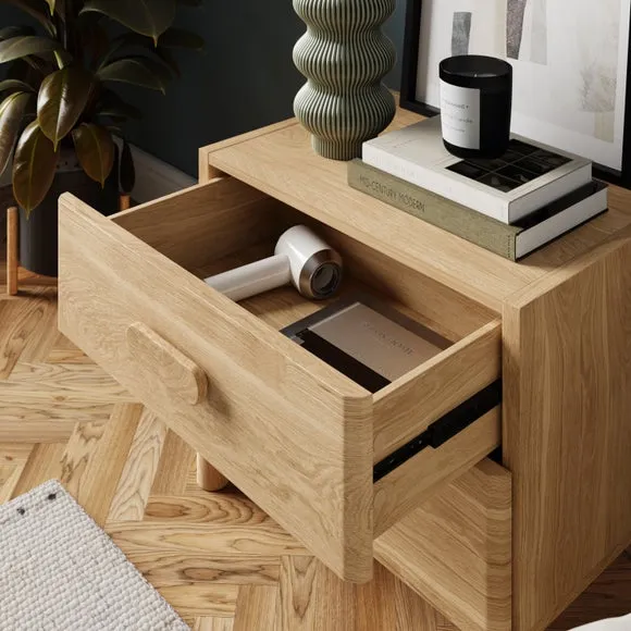 Wide 2-Drawer Bedside Table - Oak Effect