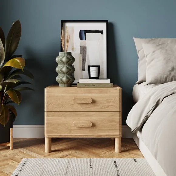 Wide 2-Drawer Bedside Table - Oak Effect image