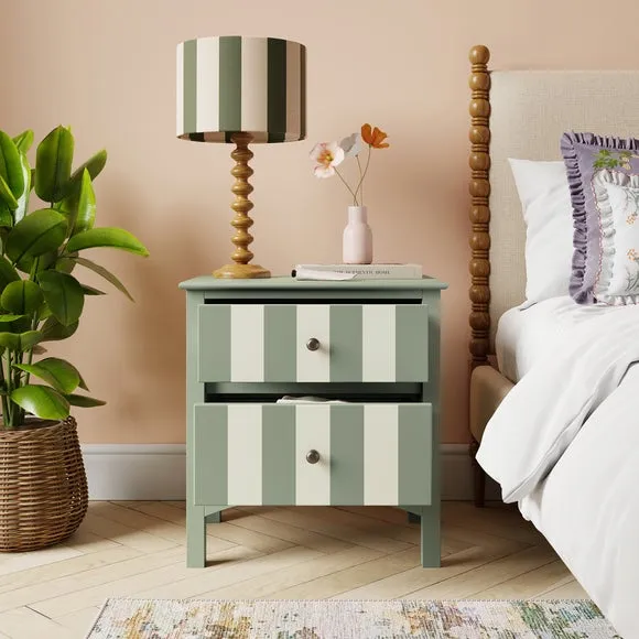 Wide 2-Drawer Bedside Table - Sage, Wood