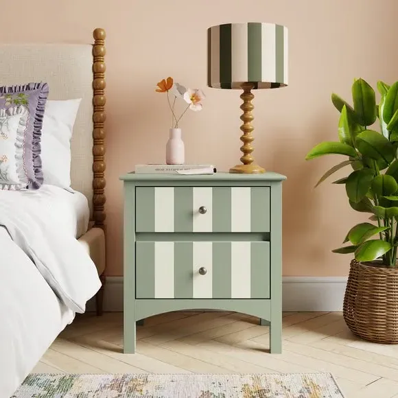 Wide 2-Drawer Bedside Table - Sage, Wood