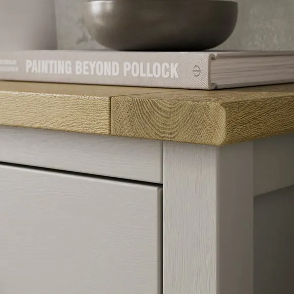 Wide 2 Drawer Bedside Table - Stone, Oak Effect