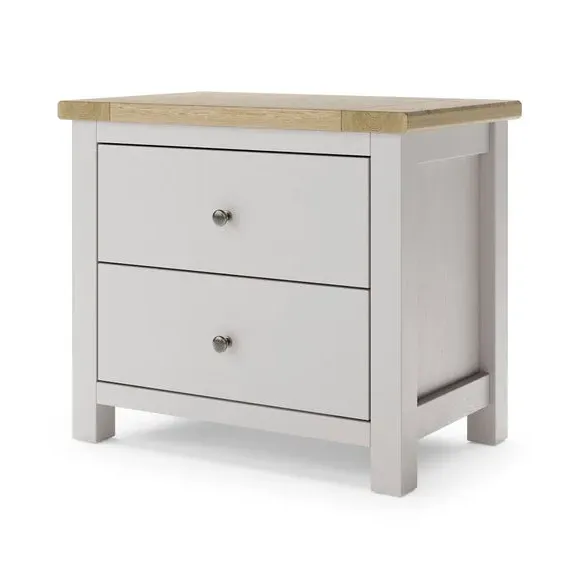 Wide 2 Drawer Bedside Table - Stone, Oak Effect