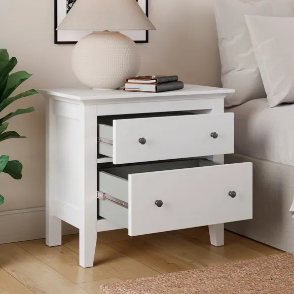 Wide 2-Drawer Bedside Table - White