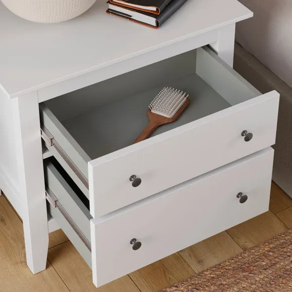 Wide 2-Drawer Bedside Table - White