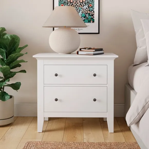 Wide 2-Drawer Bedside Table - White
