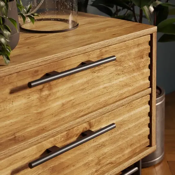 Wide 2-Drawer Bedside Table - Wood, Mango Effect