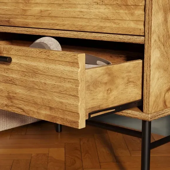 Wide 2-Drawer Bedside Table - Wood, Mango Effect