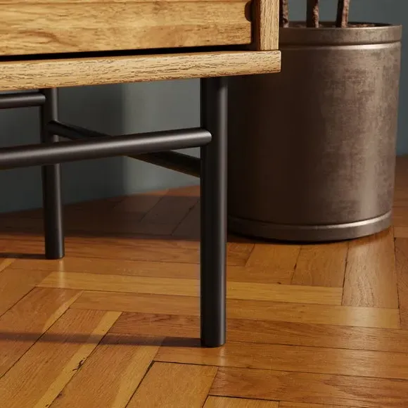 Wide 2-Drawer Bedside Table - Wood, Mango Effect