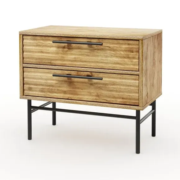 Wide 2-Drawer Bedside Table - Wood, Mango Effect