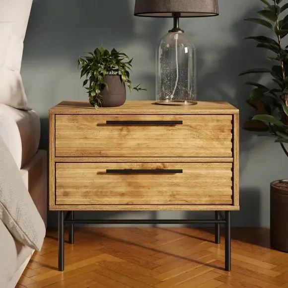 Wide 2-Drawer Bedside Table - Wood, Mango Effect image