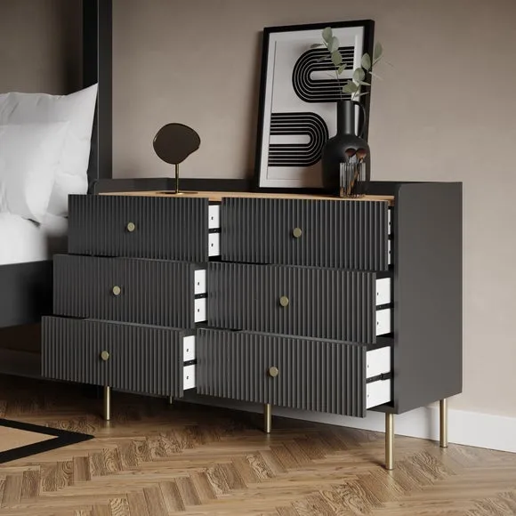 Wide 6 Drawer Chest - Black