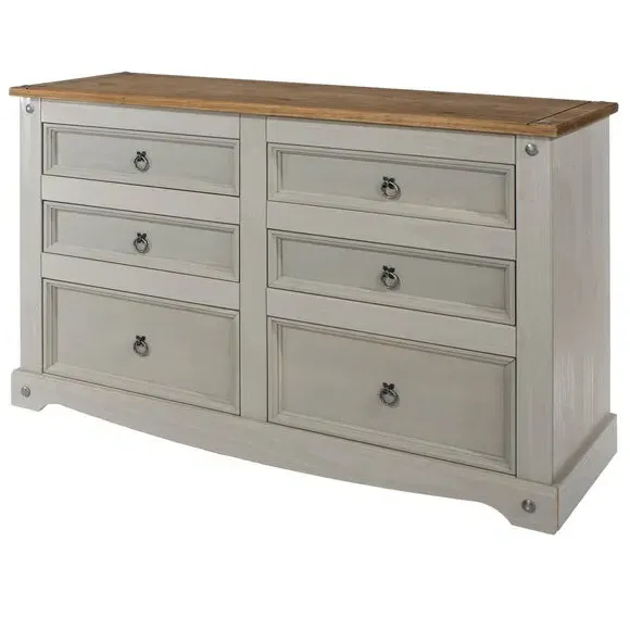 Wide 6 Drawer Chest - Grey, Pine image