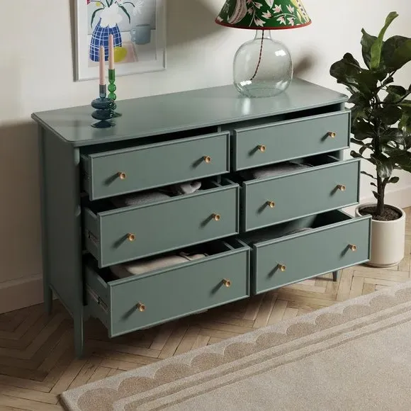 Wide 6 Drawer Chest - Lilypad Green, Wood