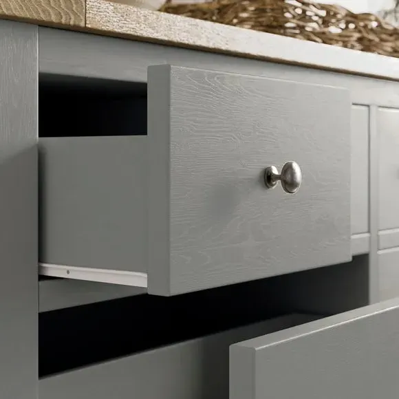 Wide 8 Drawer Chest with Oak Top - Grey