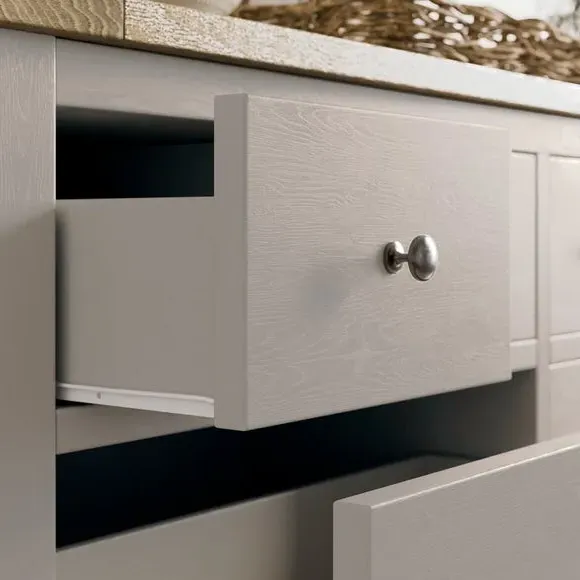 Wide 8 Drawer Chest with Oak Top - Stone