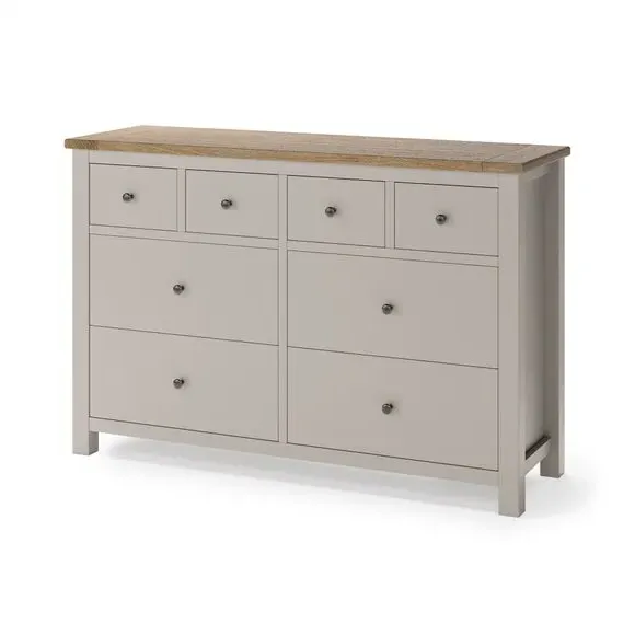 Wide 8 Drawer Chest with Oak Top - Stone
