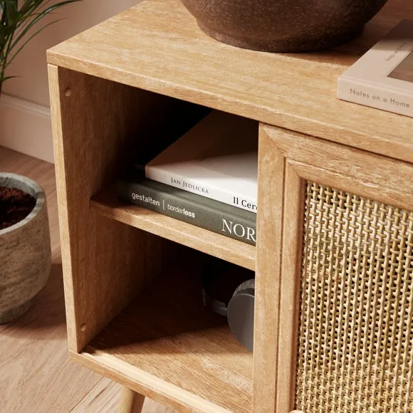 Wide Bedside Table with Sliding Door - Light Wood