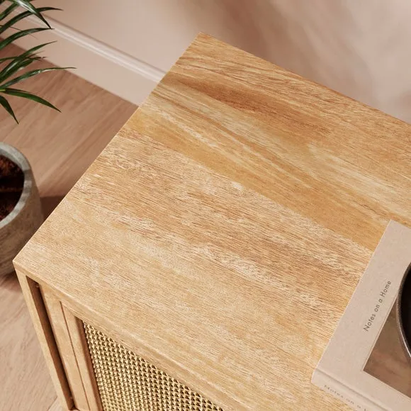 Wide Bedside Table with Sliding Door - Light Wood