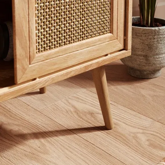 Wide Bedside Table with Sliding Door - Light Wood