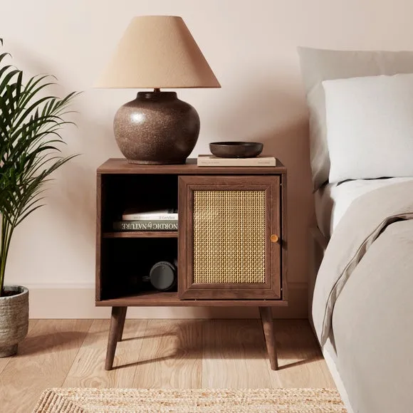 Wide Bedside Table with Sliding Door - Walnut