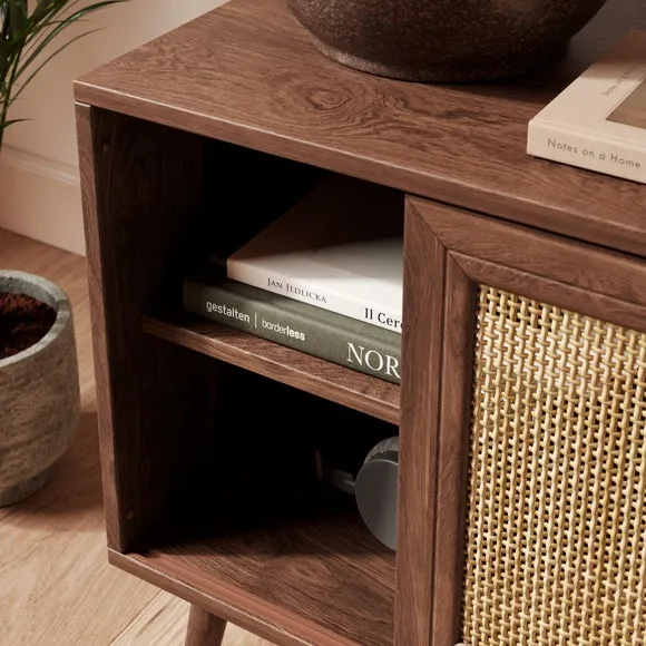 Wide Bedside Table with Sliding Door - Walnut