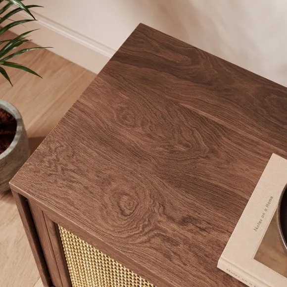 Wide Bedside Table with Sliding Door - Walnut