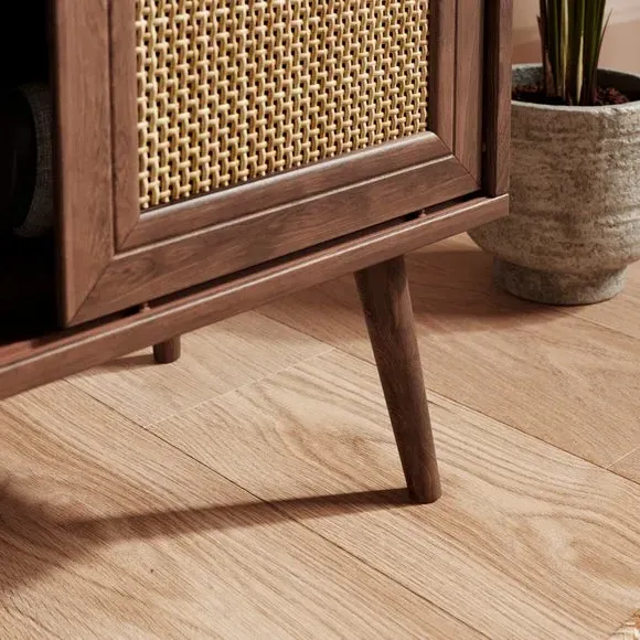 Wide Bedside Table with Sliding Door - Walnut