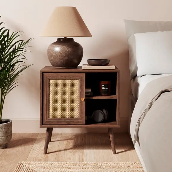 Wide Bedside Table with Sliding Door - Walnut