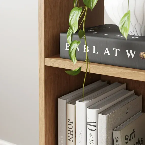 Wide Bookcase with 5 Shelves - Oak Effect