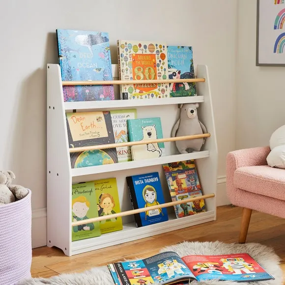 Wide Bookcase with Rounded Edges - White, Wood