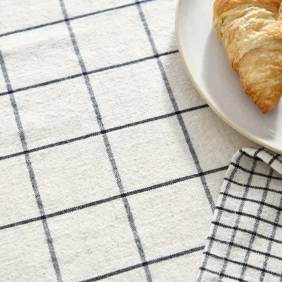 Wide Check Tablecloth - Natural, Cotton Blend