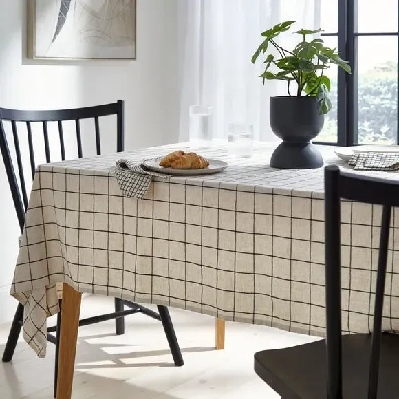 Wide Check Tablecloth - Natural, Cotton Blend image