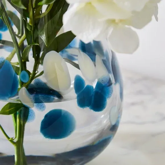Wide Glass Vase with Galaxy Design - Blue