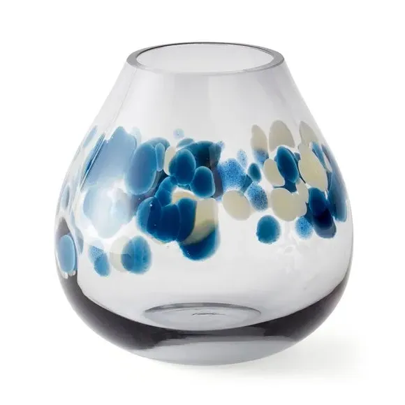 Wide Glass Vase with Galaxy Design - Blue