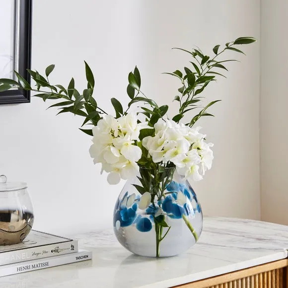 Wide Glass Vase with Galaxy Design - Blue image