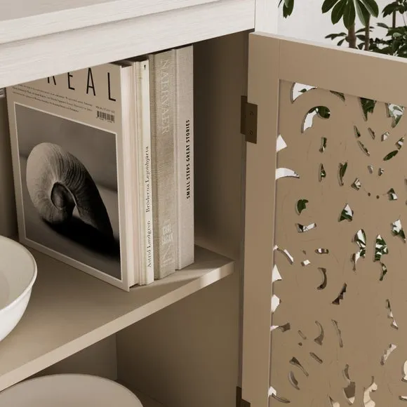 Wide Sideboard with Carved Details - Grey