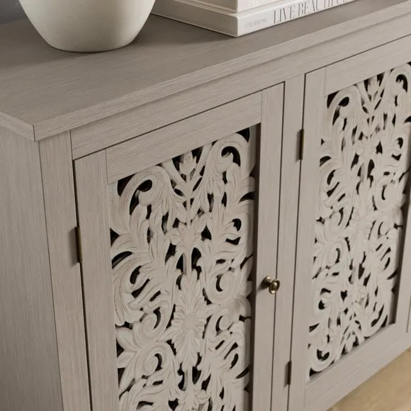 Wide Sideboard with Carved Details - Grey