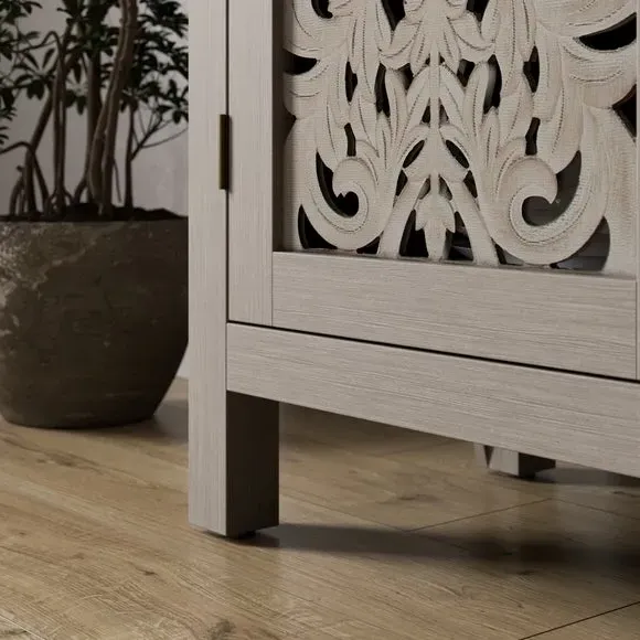 Wide Sideboard with Carved Details - Grey