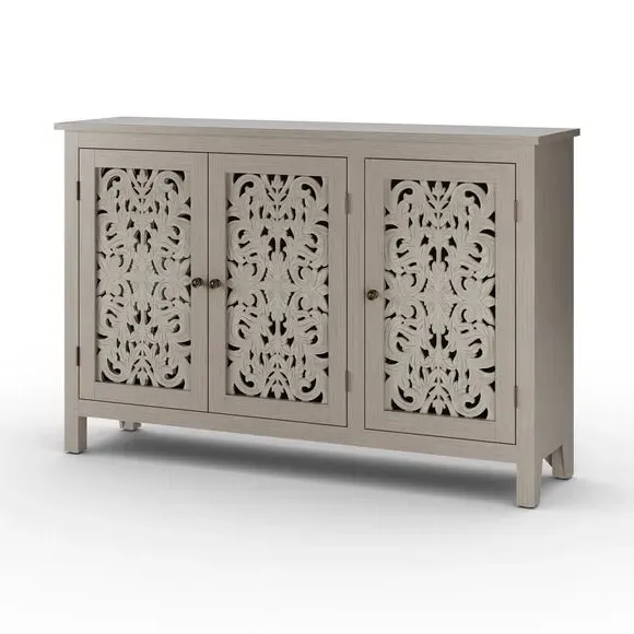 Wide Sideboard with Carved Details - Grey