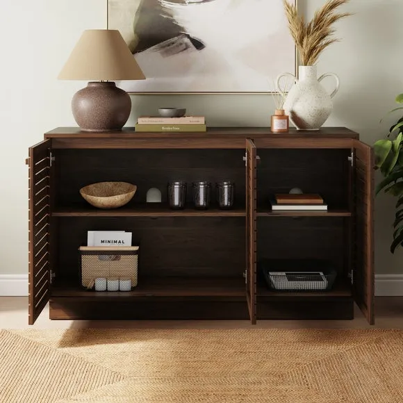 Wide Sideboard with Slatted Front - Dark Wood