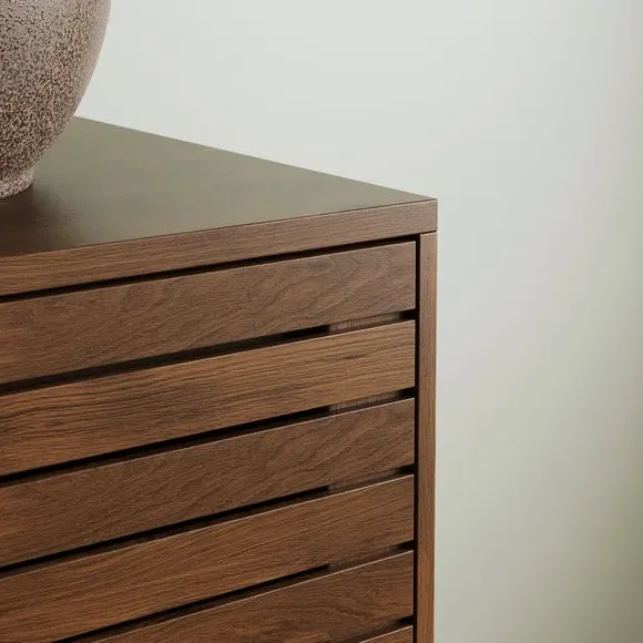 Wide Sideboard with Slatted Front - Dark Wood
