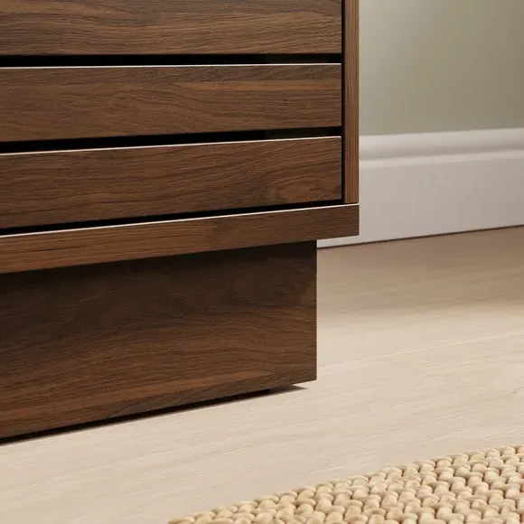 Wide Sideboard with Slatted Front - Dark Wood